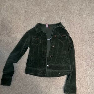 dark green, jean jacket
